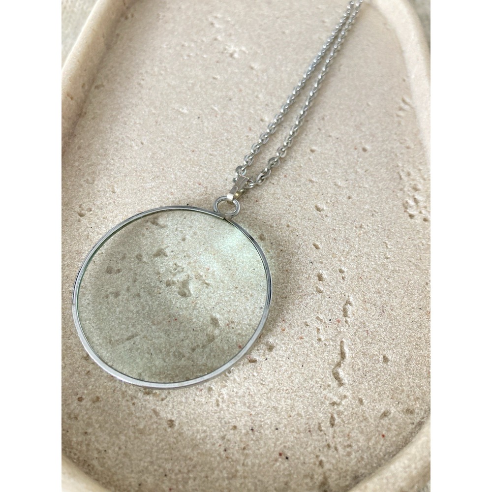 Magnifying Glass Necklace Silver Tone Round Pendant Reader‎ Accessory Long